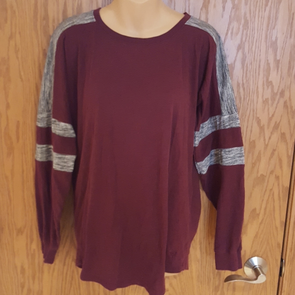 PINK Maroon & Grey top, long sleeve, size small-runs big